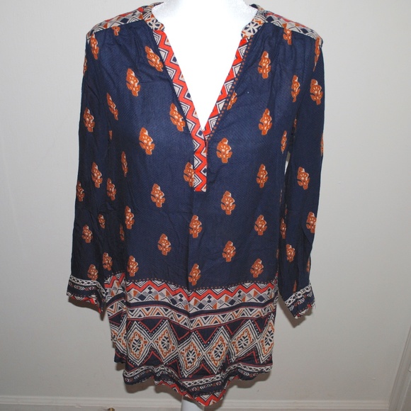 Lucky Brand Tops - Lucky Brand Blue and Orange Boho Tunic Top